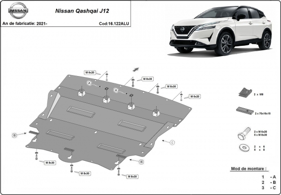 Aluminium skid plate for Nissan Qashqai J12