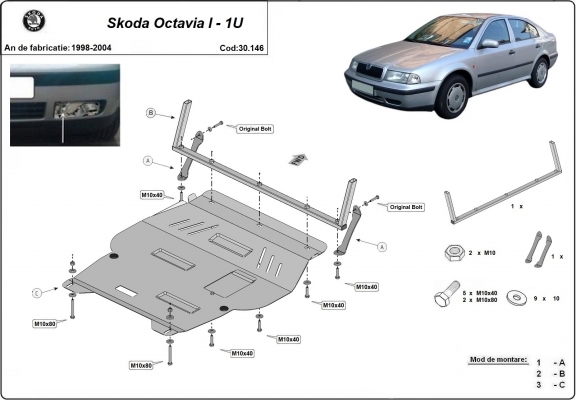 Steel skid plate for Skoda Octavia 1