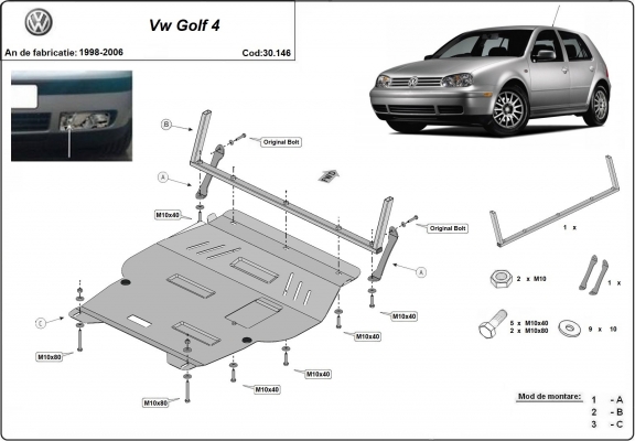 Steel skid plate for golf mk4
