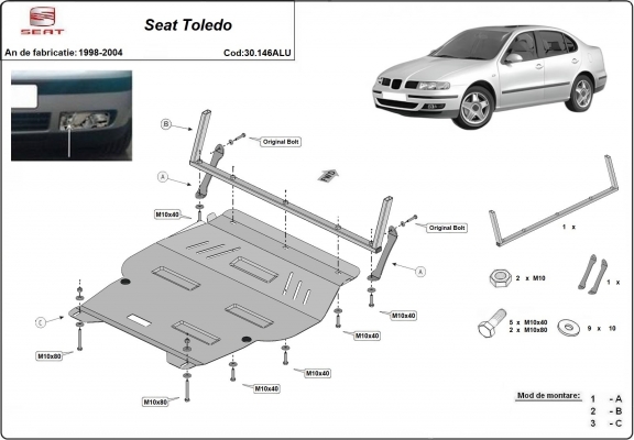 Aluminum skid plate for Seat Toledo
