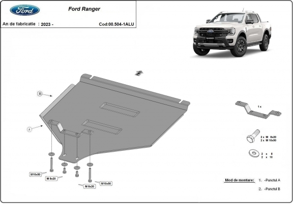 Aluminum gearbox skid plate for Ford Ranger
