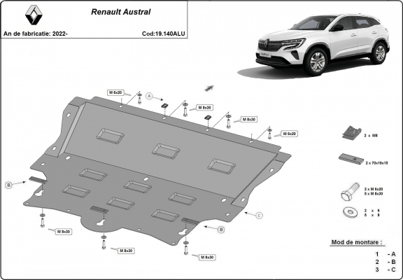 Aluminium skid plate for Renault Austral