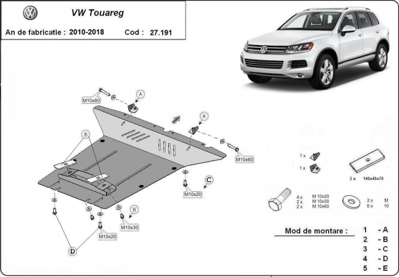 Steel skid plate for VW Touareg 7P