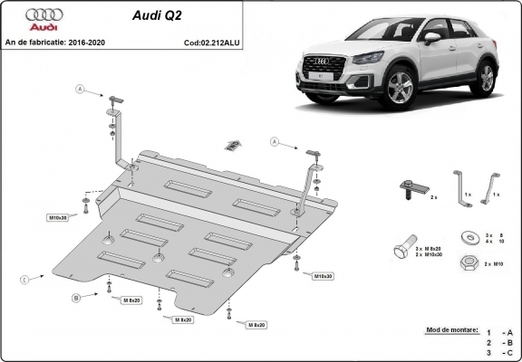 Aluminum skid plate for Audi Q2