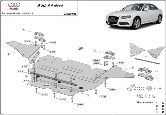 Steel skid plate for Audi A4 B8, diesel