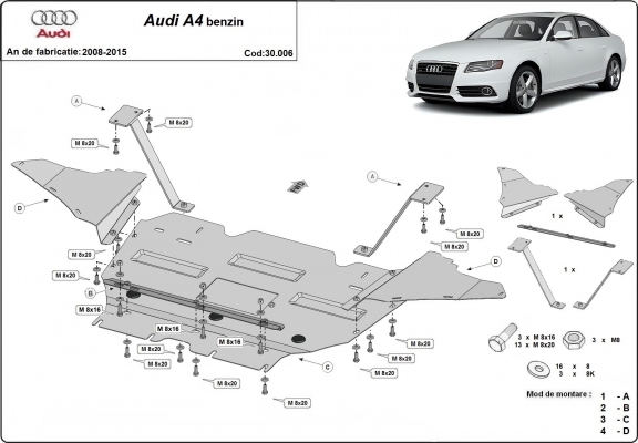 Steel skid plate for Audi A4 B8, petrol