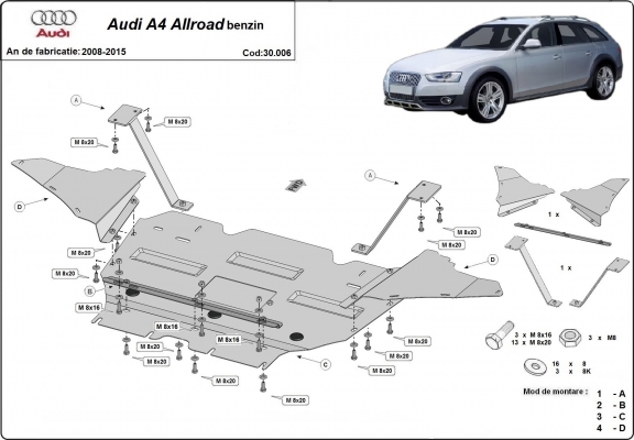 Steel skid plate for Audi A4 B8 All Road, petrol