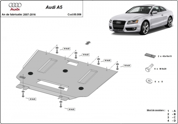 Steel gearbox skid plate for Audi A5