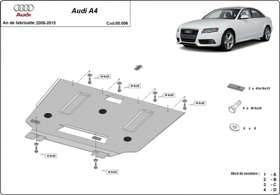 Steel gearbox skid plate for Audi A4 4 B8