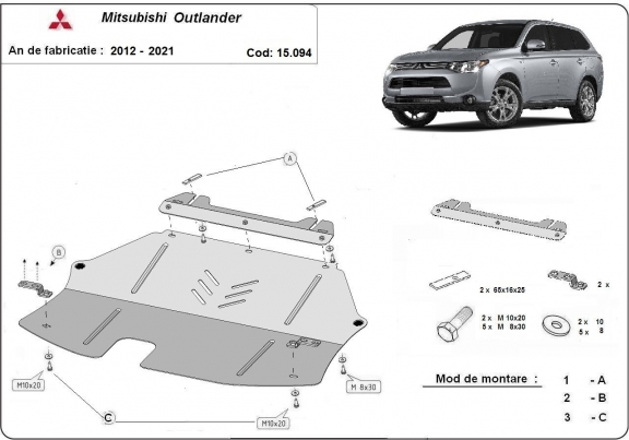Steel skid plate for Mitsubishi Outlander