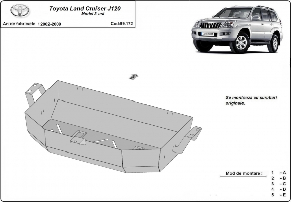 Steel fuel tank skid plate  for Toyota Land Cruiser J120 - for 3 doors model 