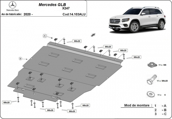 Aluminum skid plate for Mercedes GLB
