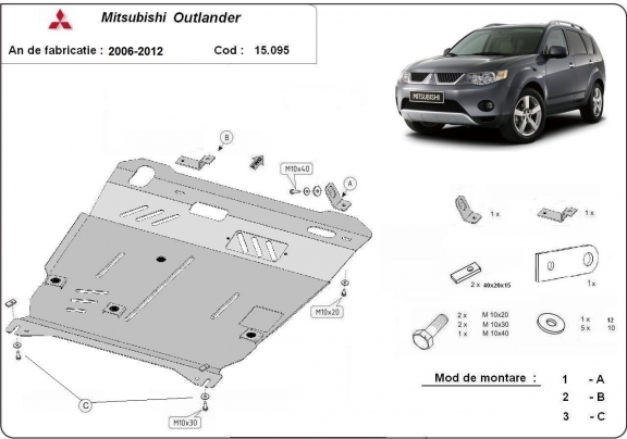 Steel skid plate for Mitsubishi Outlander