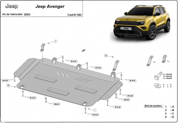 Steel skid plate for Jeep Avenger