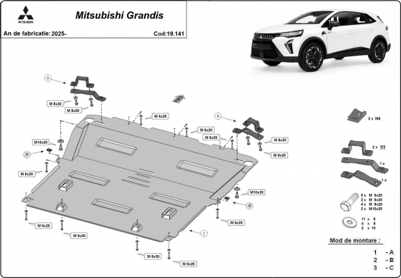 Steel skid plate for Mitsubishi Grandis