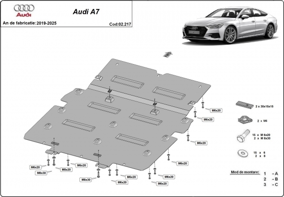 Steel skid plate for Audi A7