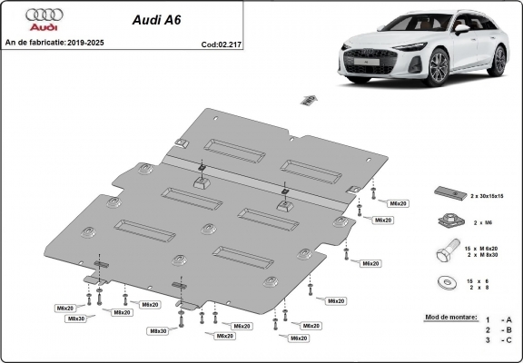 Steel skid plate for Audi A6