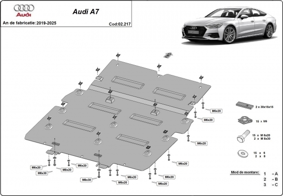Steel gearbox skid plate for Audi A7 A7