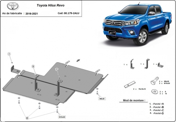 Aluminum differential skid plate for Toyota Hilux Revo