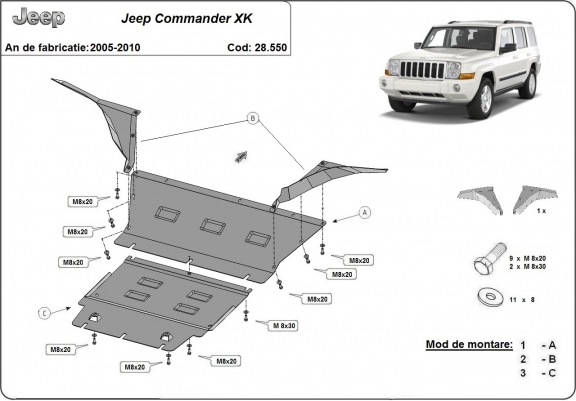 Steel skid plate for Jeep Commander