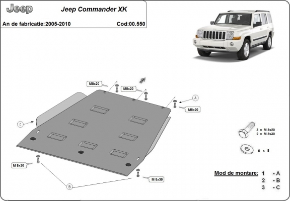 Steel gearbox skid plate for Jeep Commander - JL