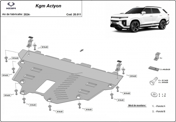 Steel skid plate for KGM Actyon