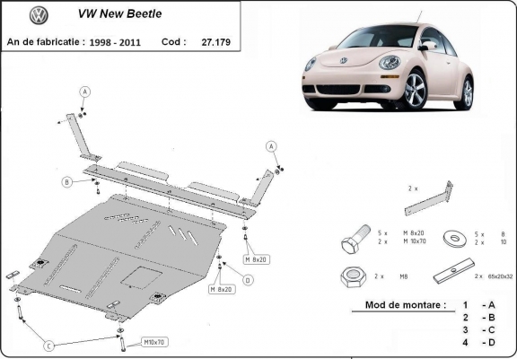 Steel skid plate for Volkswagen New Beetle