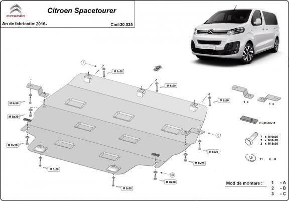 Steel skid plate for Citroen Spacetourer