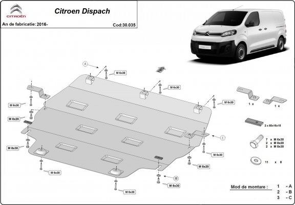 Steel skid plate for Citroen Dispatch