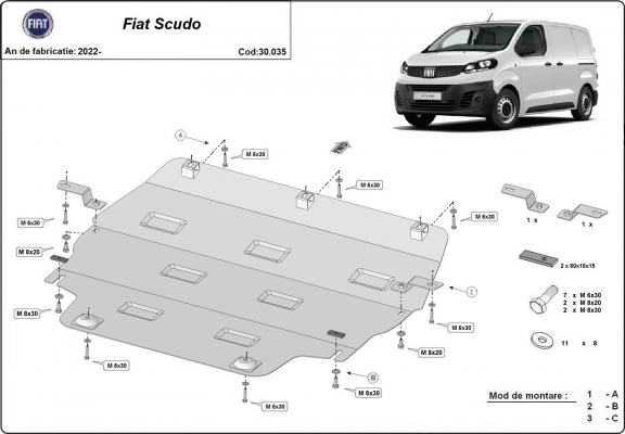 Steel skid plate for Fiat Scudo