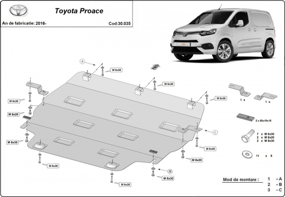 Steel skid plate for Toyota Proace