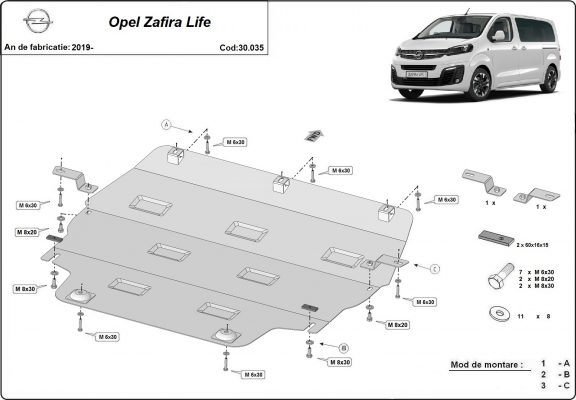 Steel skid plate for Opel Zafira Life