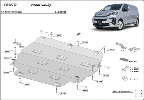 Steel skid plate for Iveco eJolly