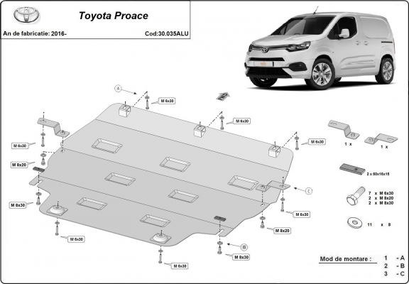 Aluminium skid plate for Toyota Proace