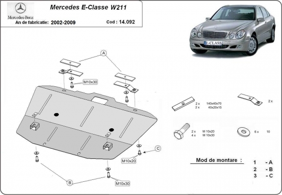Steel skid plate for Mercedes E-Classe W211