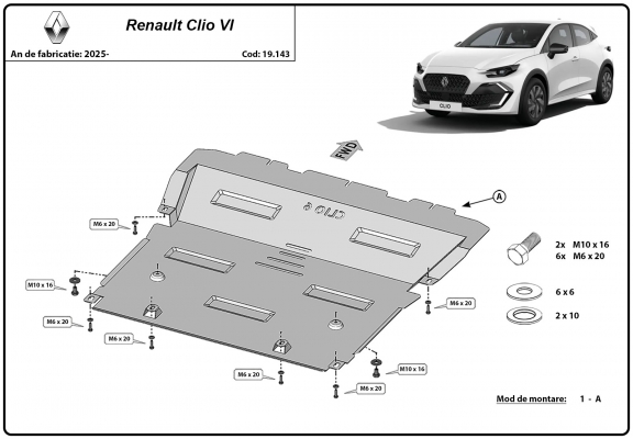 Steel skid plate for Renault Clio 6