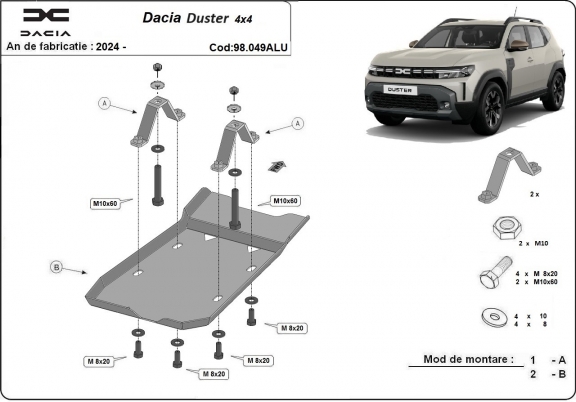 Aluminum diferential skid plate for Dacia Duster 4x4