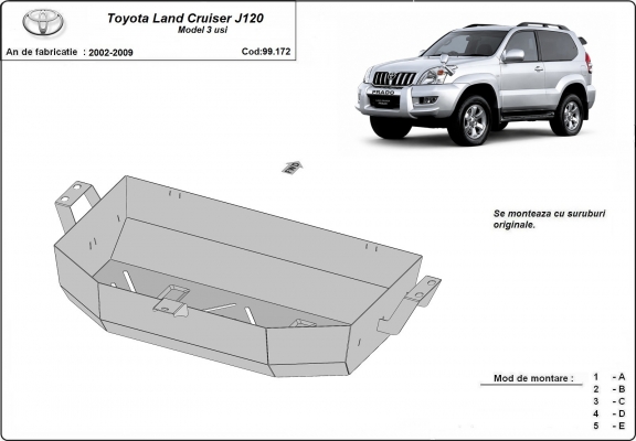 Steel fuel tank skid plate  for Toyota Land Cruiser J120 - for 3 doors model 