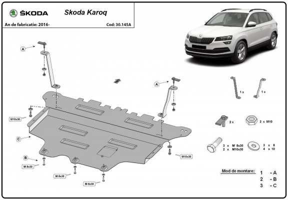 Steel skid plate for Skoda Karoq 