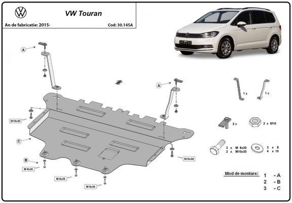 Steel skid plate for VW Touran