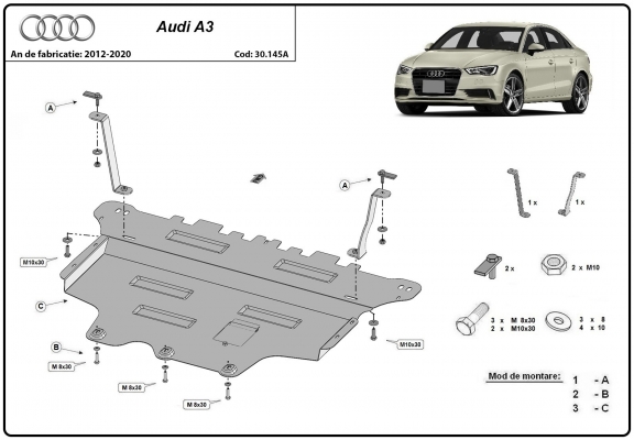 Steel skid plate for Audi A3 (8V)