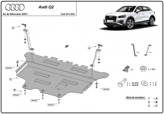 Steel skid plate for Audi Q2 