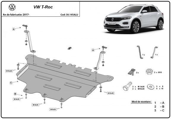 Aluminum skid plate for Volkswagen T-Roc