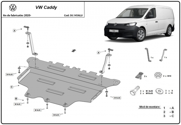 Aluminum skid plate for VW Caddy