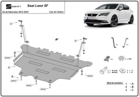 Aluminum sump guard for Seat Leon Mk3 5F