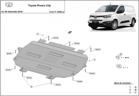 Aluminium skid plate for Toyota Proace City