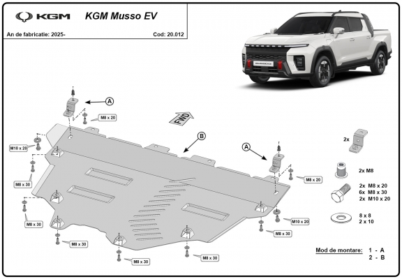 Steel skid plate for KGM Musso EV 