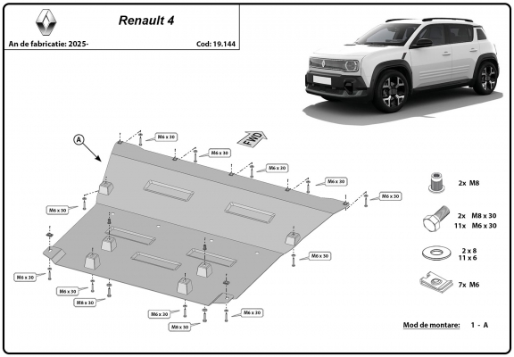 Steel skid plate for Renault 4 E-Tech
