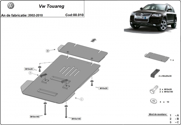Steel  gearbox skid plate for Volkswagen Touareg 7L