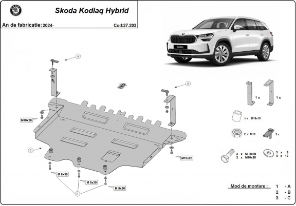 Steel skid plate for Skoda Kodiaq Hybrid